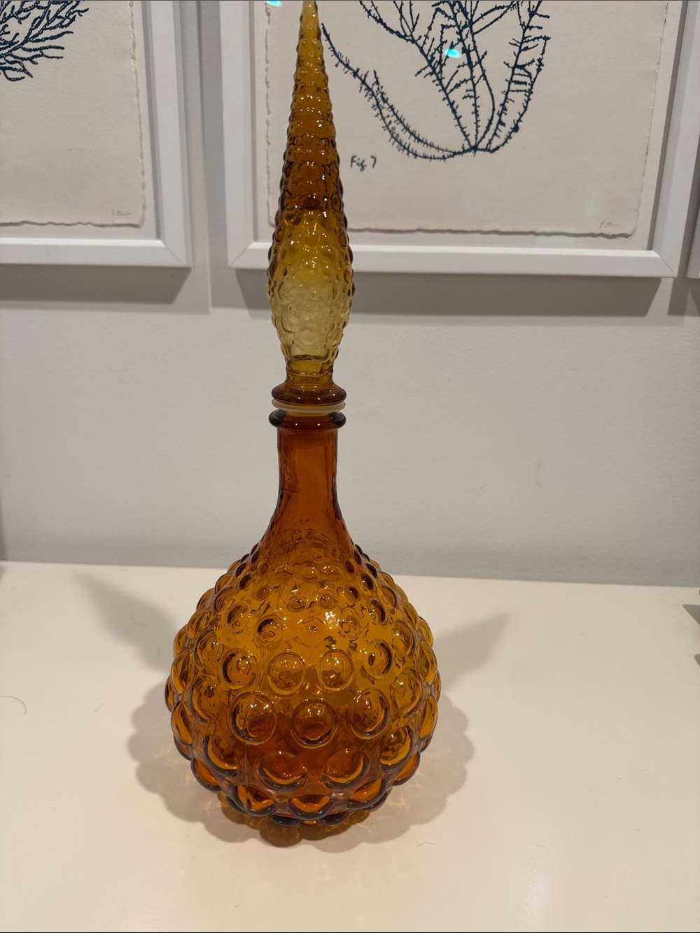 Golden Amber Treacle Italian Art Glass Genie Bottle Decanter Flame Glass Stopper